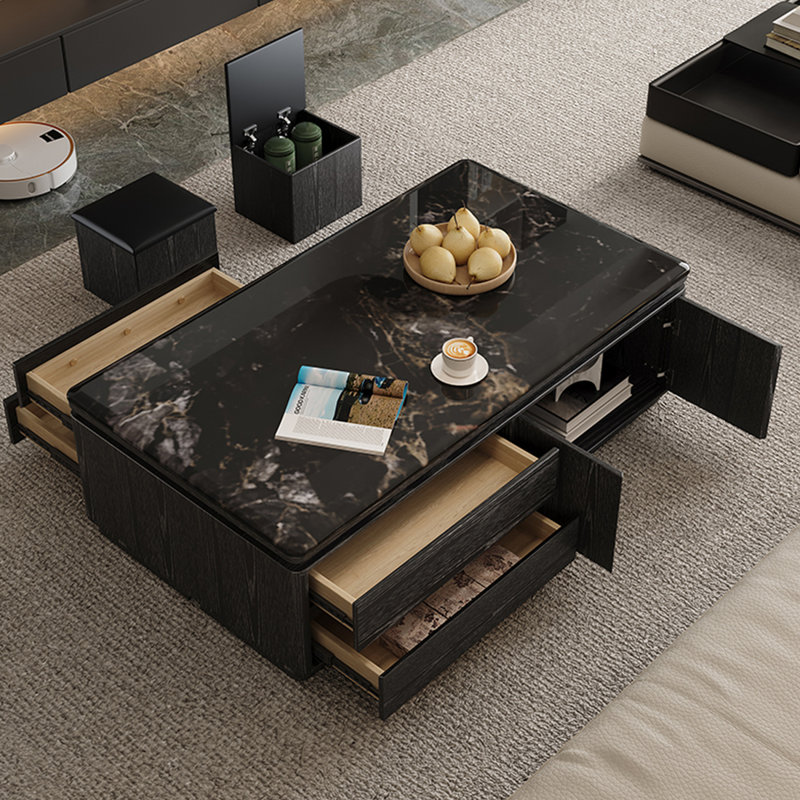 Table basse moderne avec repose-pieds avec rangement, Noir, H 19,68 po x L 47,24 po x l 25,59 po, Noir