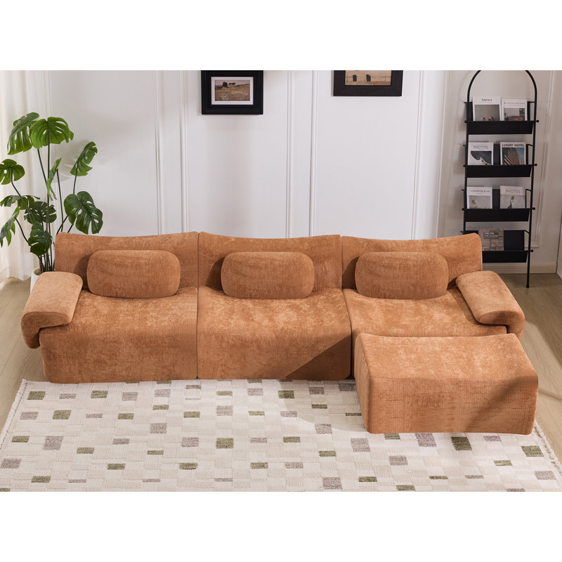 Canapé modulaire en L 107 po, aucun assemblage requis, Chenille orange