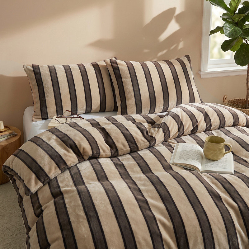 Bedding, Classic Stripe-Espresso/Tan-Queen