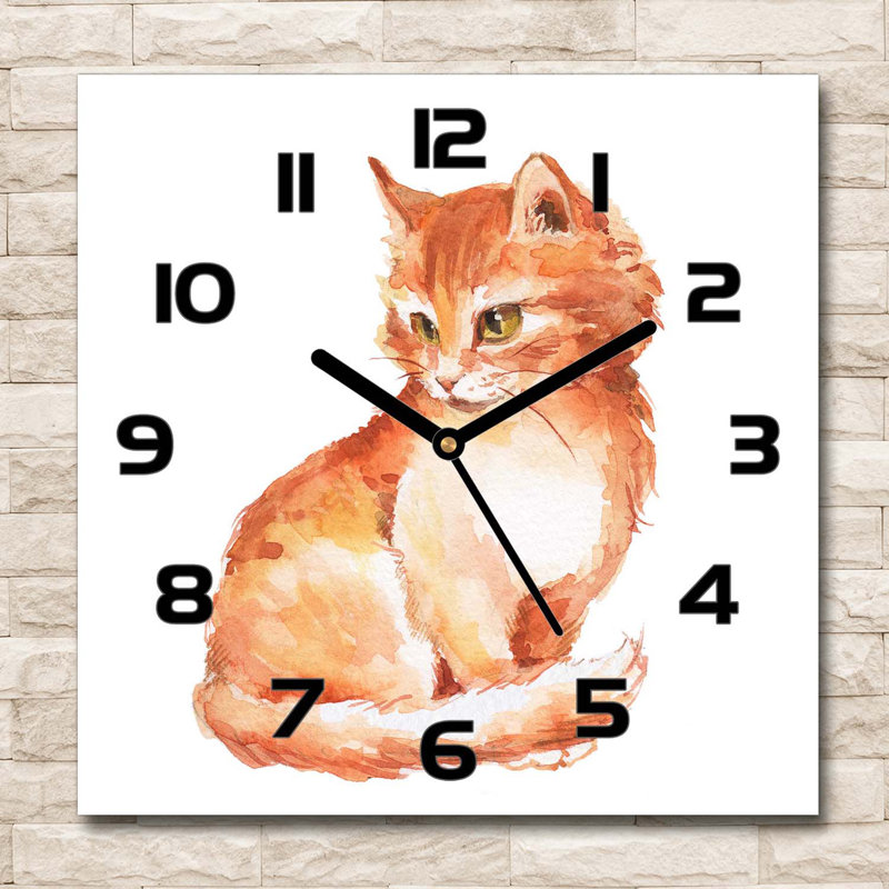 Glass Wall Clock, Black/Orange/White