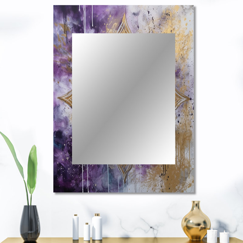 Purple And Gold Mandala I - Boho Mandala Unique Mirror, Traditional Large Wall Mirror, Printed Metal Art, 40" x 30"