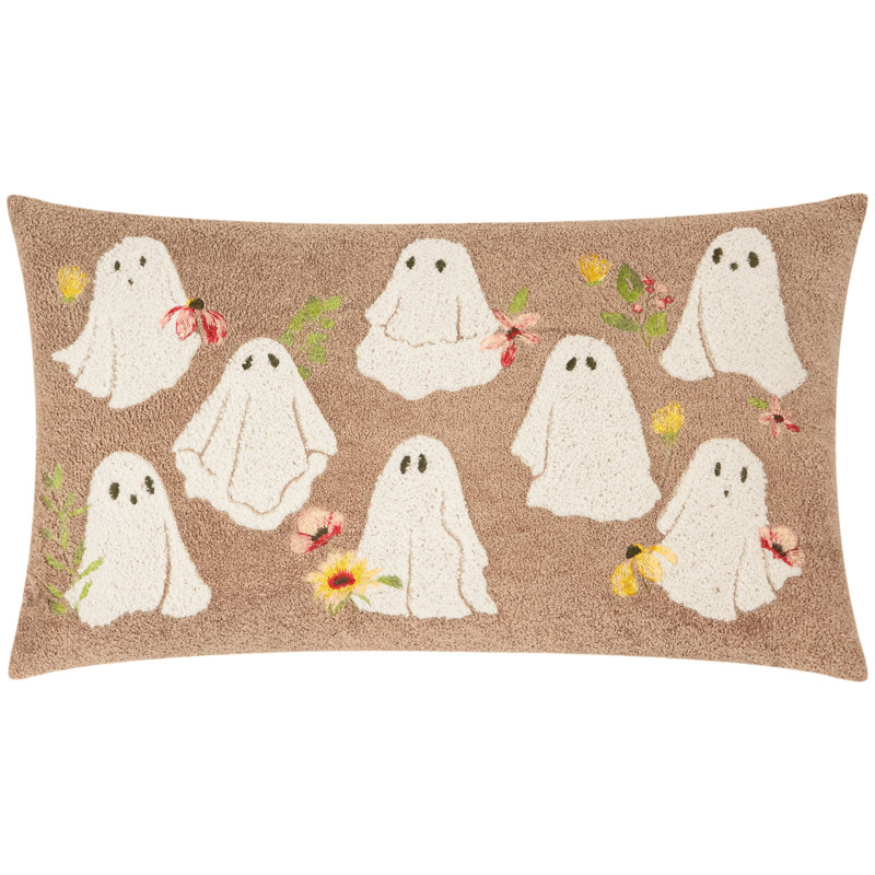 Bootanical Ghost Tufted Halloween Feather Filled Cushion, Polyester
