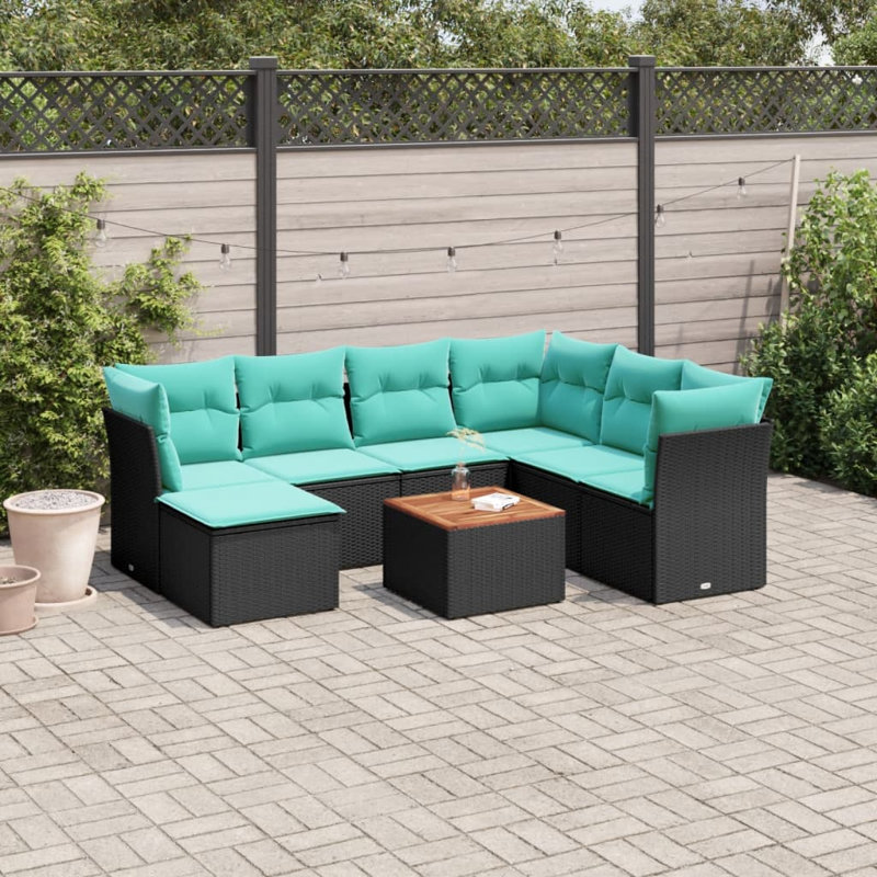 Ensemble de canapé modulaire d'extérieur 8 pièces avec coussins 8 pièces, Coussin bleu / cadre noir