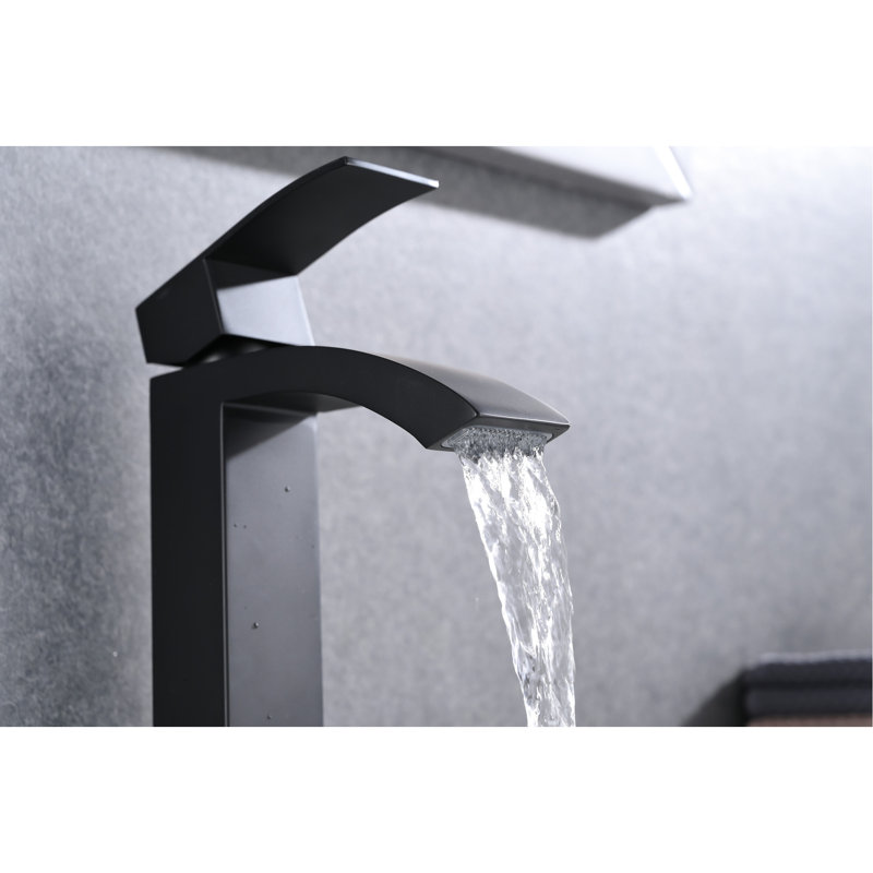 Matte Black Single Handle Bathroom Sink Faucet With Waterfall Spout And Pop-Up Drain  Overflow Combined  - Stainless Steel For Lasting Use Simple Installation Process Incorporated  Prolonged Usage
