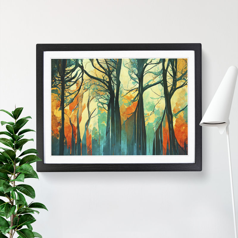 Towering Abstract Forest - Single Picture Frame Print, Black Framed, 46cm H x 64cm W x 2cm D