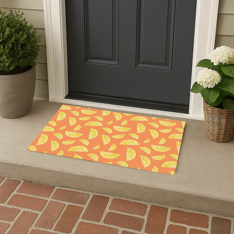 Summer Lemon Outdoor Doormat, 34" W x 21" L, Orange