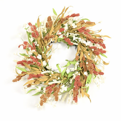 22" Artificial Farmhouse Fall Harvest Cluster Berry Wildflower Floral Wreath for Front Door Thanksgiving Decor