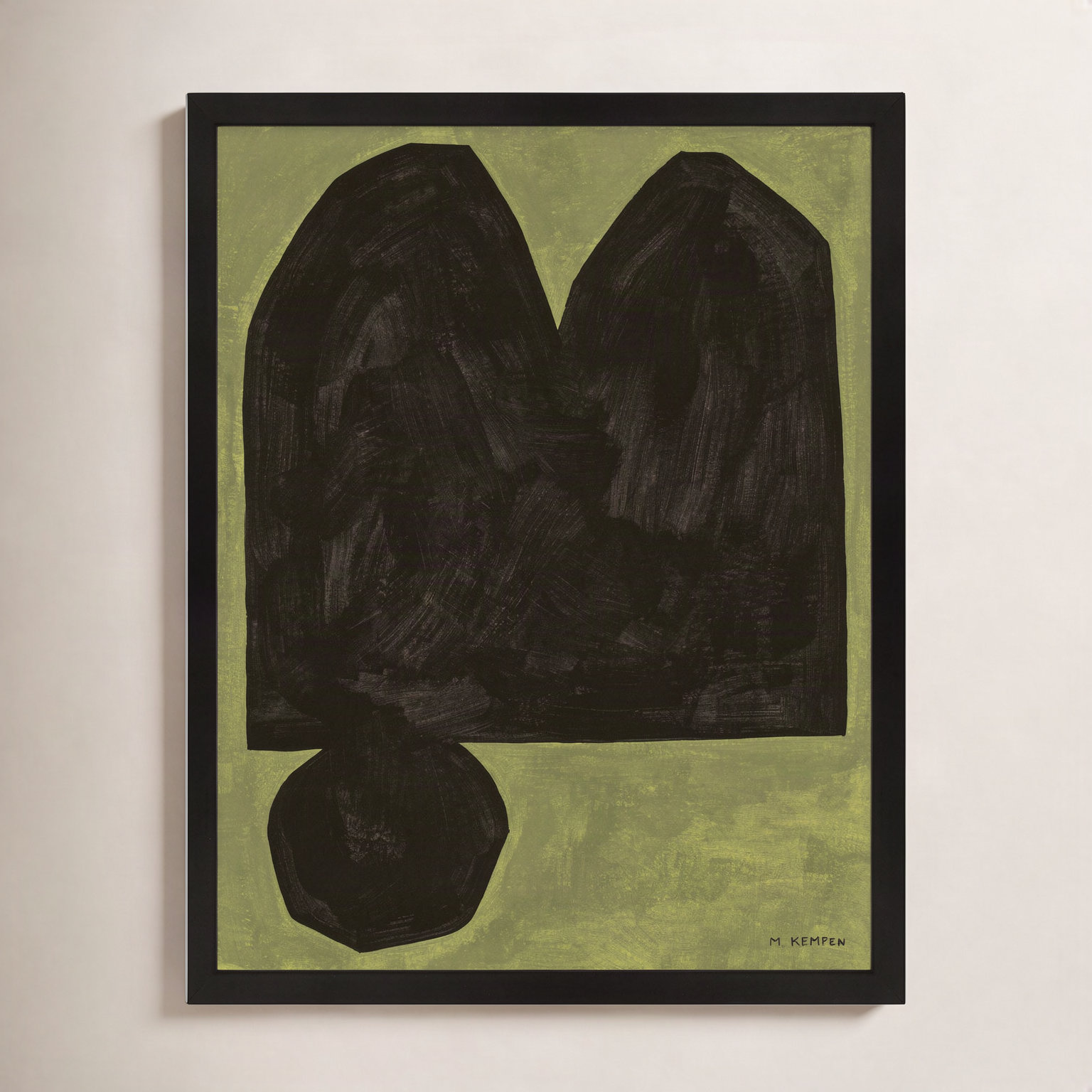 Lyndsey "Module on Green 3" Painting, 38" H x 30" W x 1.25" D, Black