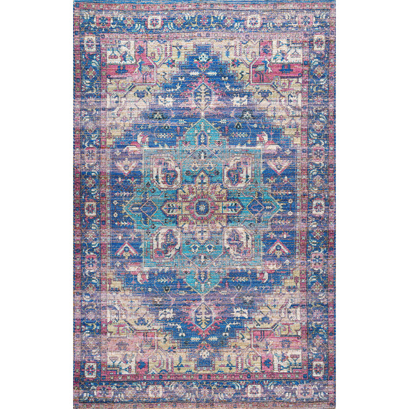 Tapis bleu oriental à tissage plat Keisha, Rectangle 4 pi x 6 pi