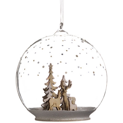Deer Family In Snow Glass Globe Christmas Ornament - 4.75"