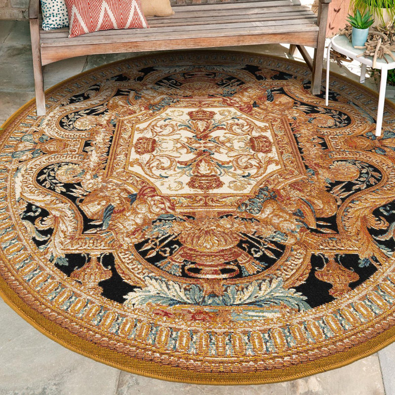 Tapis d'extérieur traditionnel, Rond 5 pi 3 po