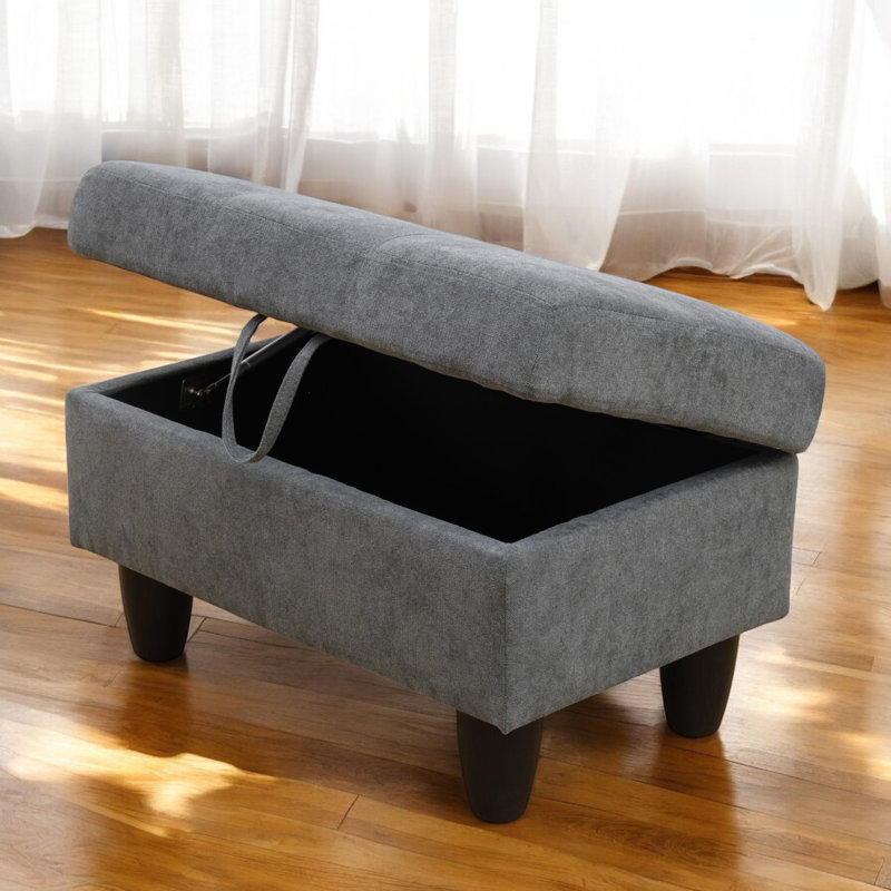 Orella Marlinda 28.5" Wide Upholstered Rectangle Tufted Flip Top Storage Ottoman, Dark Gray Flannel