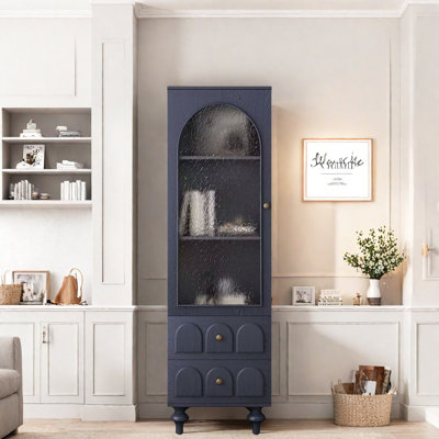 Tall Storage Display Cabinet With Tempered Glass Door, Two Drawers And An Adjustable Shelf by Charlton Home