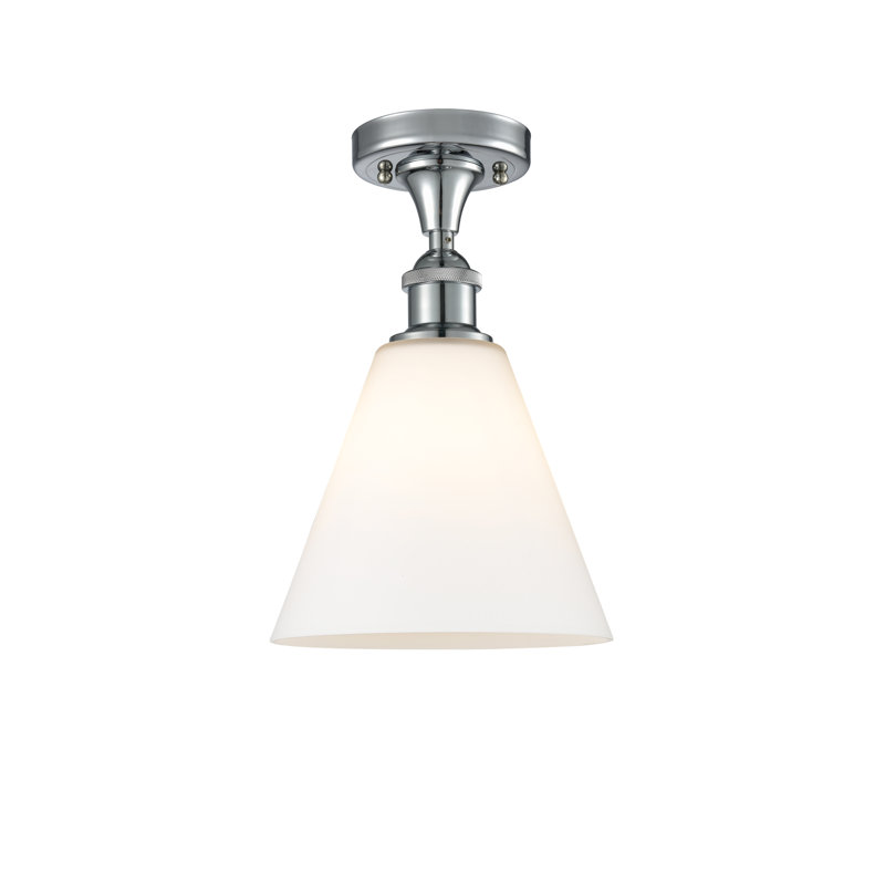 Plafonnier semi-encastré 1 lumière Yonnie, Blanc mat, H 11,75 po x l 8 po x P 8 po, Chrome poli