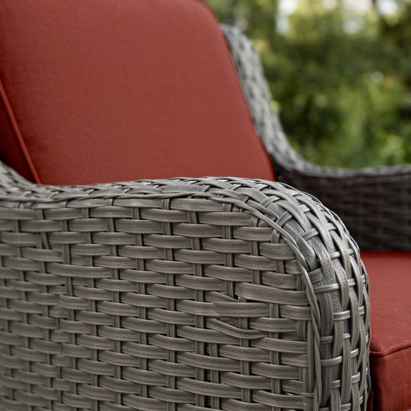 Ensemble 2 pièces de conversation pour fauteuil avec coussins et siège en rotin pour jardin, Rouge, Gris