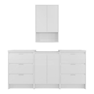Meuble-lavabo autoportant de 72 po avec lavabo en résine, 1 armoire de rangement et 1 armoire murale, tiroirs et porte à fermeture en douceur, contreplaqué (KD-Packing)