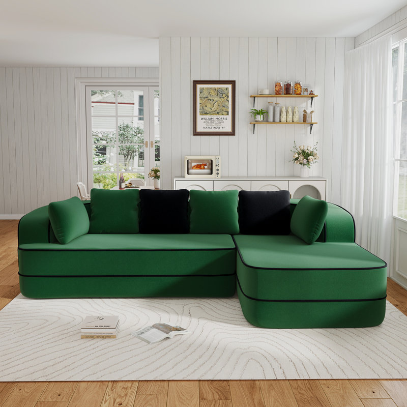 Canapé modulaire 106 po en tissu Teddy, Vert émeraude, Orienté à droite