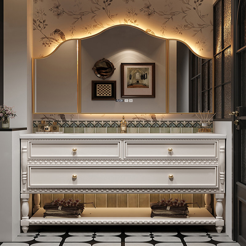 Smart bathroom cabinet retro American style, White, 31.89" H x 62.99" W x 21.65" D