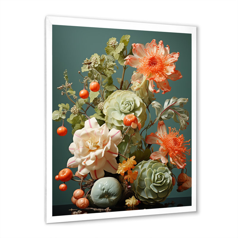 Bouquet d'oasis florales III, Cadre simple blanc, H 32 po x l 24 po x P 1 po