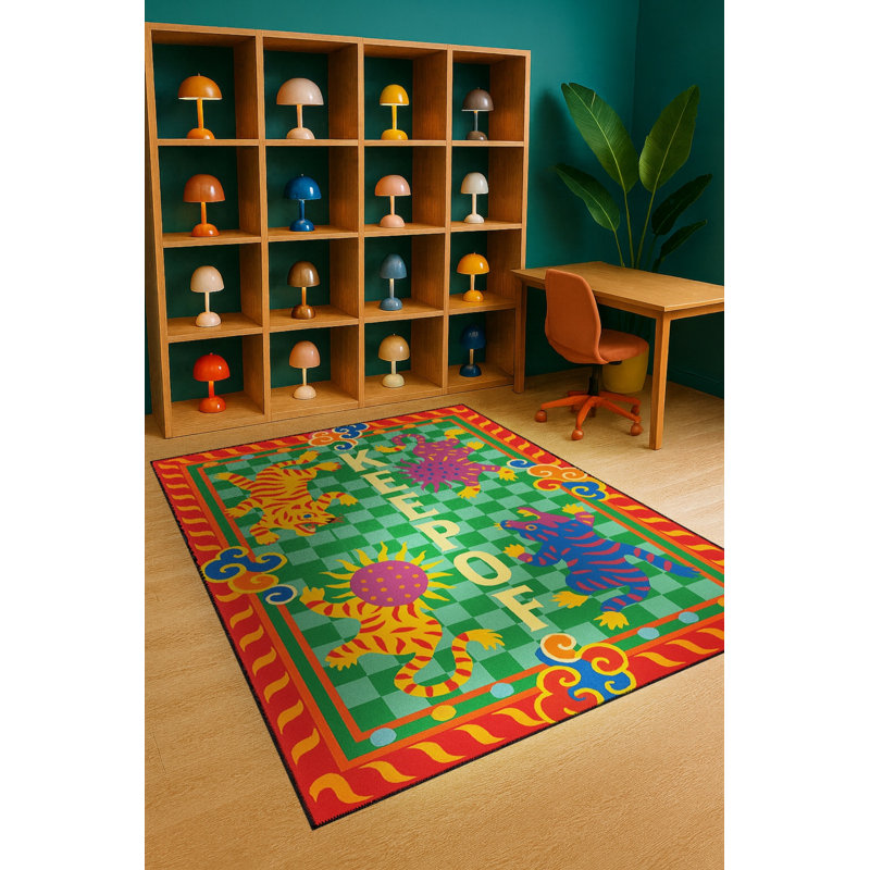 Tapis vert tissé à motif décoratif lavable Mosso, 3'3" x 4'11"
