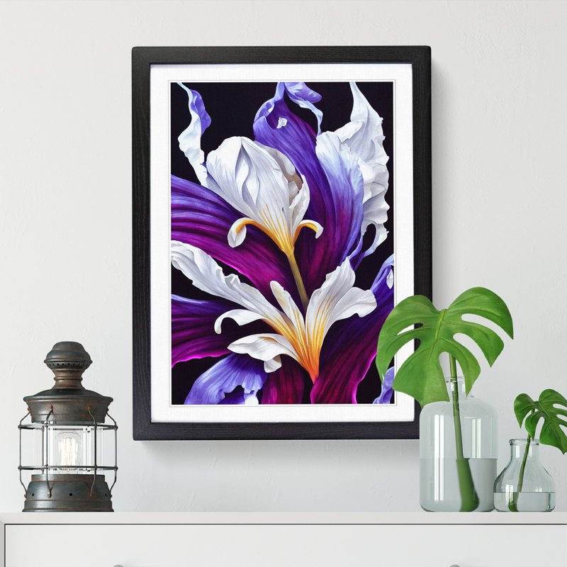 Philbert Iris Flower - Picture Frame Print, 46cm H x 34cm W x 2cm D, Oak