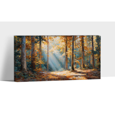 Paysage d'automne, art mural - Forêt d'automne, décoration murale, art mural rétro sur toile pour le salon, estampes de peintures saisonnières, toile tendue sur cadre, 12 po x 24 po
