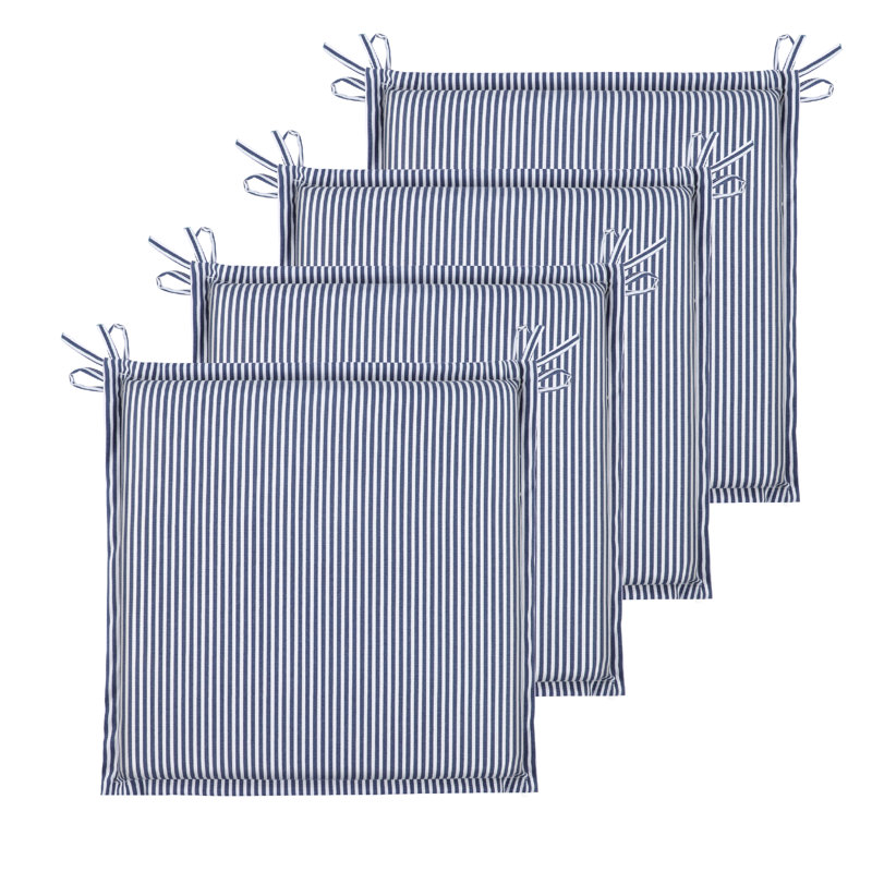 4PCS Outdoor Patio Seat Cushion Replacement Pads With Ties, 15"X 15" Square Cushions For Garden, Patio, Dining Chair Seats, Striped Blue Design, Polyester + Foam Filling, Ideal For Outdoor Furniture Upgrades