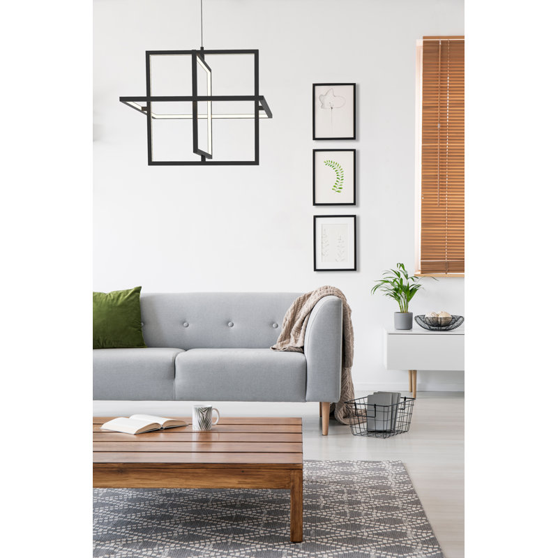 Mondrian 3 - Light LED Unique/Statement Pendant, 17" H x 19.375" W x 19.375" D, Black