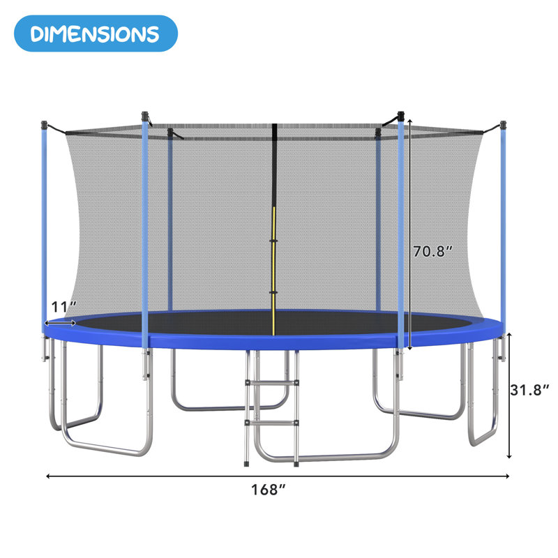 14FT Trampoline For Kids With Safety Inner Enclosure Net, Easy Assembly Round Outdoor Recreational Trampoline High Stability