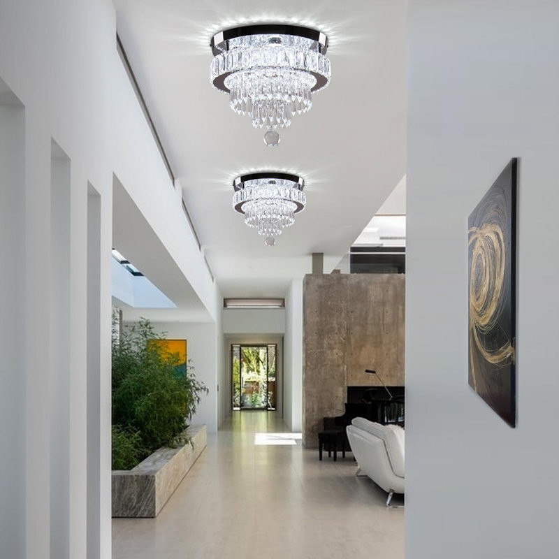 Modern 11.8" Crystal LED Ceiling Light with Stainless Steel Base