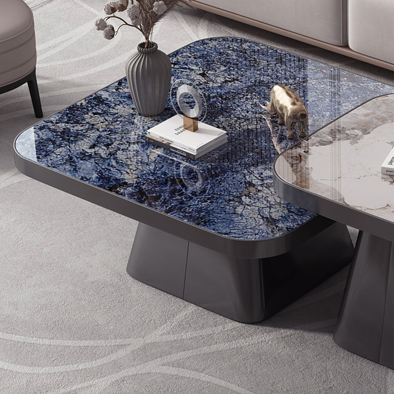 Table basse carrée en acier inoxydable, Beige/Brown/Blue