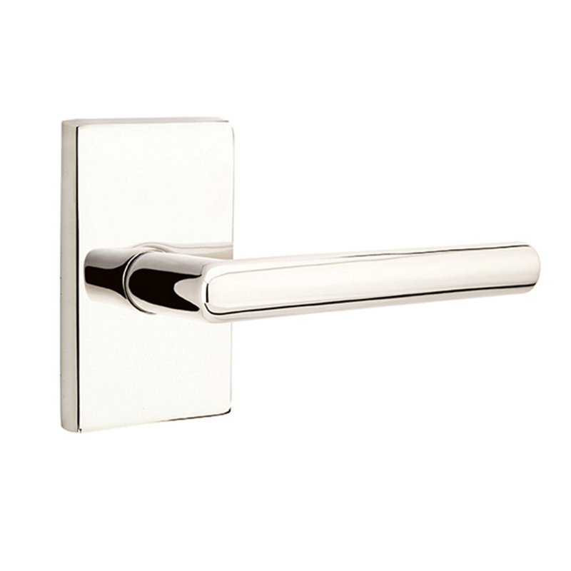 Poignée de porte avec rosette et passage de la porte, Droite, Nickel poli à vie