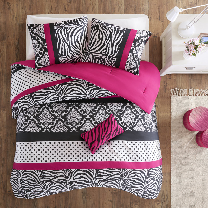 Full Pink Microfiber Zebra Print Kids Comforter Set