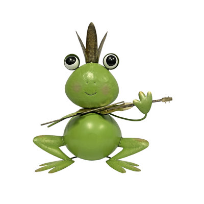 Metal Frog Prince Garden Statue Playing Instrument