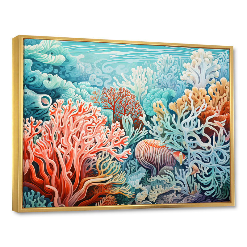 Corail Gorgonacées Sea World I sur impression sur toile, H 24 po x l 32 po x P 1 po, Cadre flottant doré