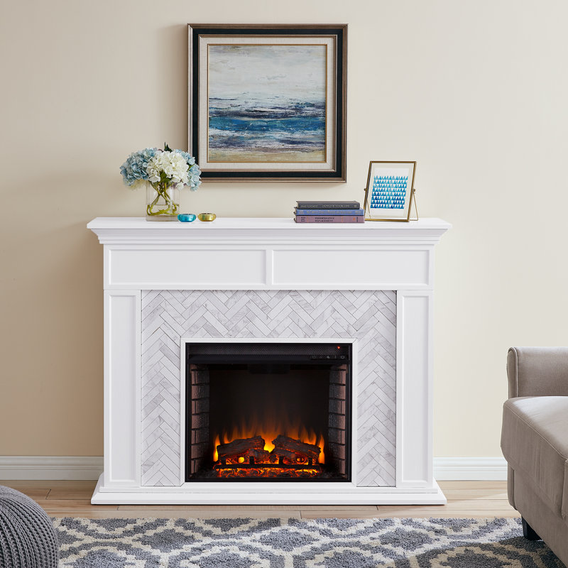Hilmar White Electric Fireplace with 4700 BTU, 20" H x 23.75"  W x 8.25" D