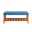 Banc rembourré en tissu avec siège rembourré capitonné et tablette de rangement à lattes ouverte-128633015