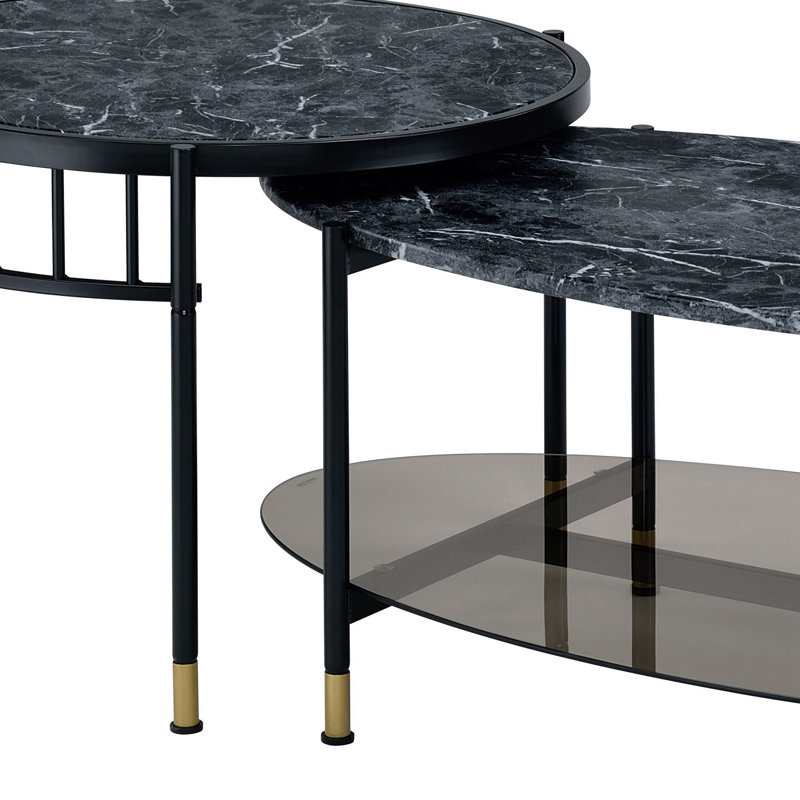 Silas Engineered Stone Top & Black Finish Nesting Table