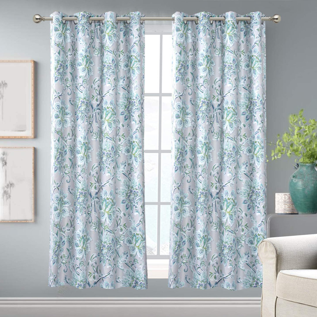 Zebrowski Floral Paisley  Blackout Curtains for Living Room Bedroom Lined Grommet Window Drapes Thermal Farmhouse Jacobean Curtains 2 panels (Set of 2) Canora Grey Curtain 