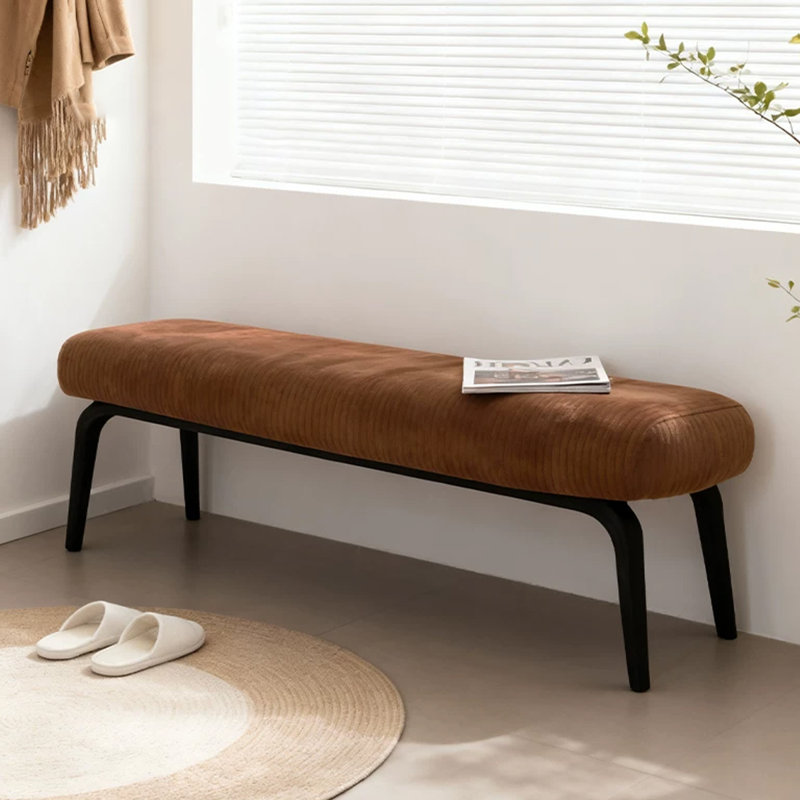 Banc rembourré en bois massif brun, H 16,93 po x l 47,24 po x P 15,75 po