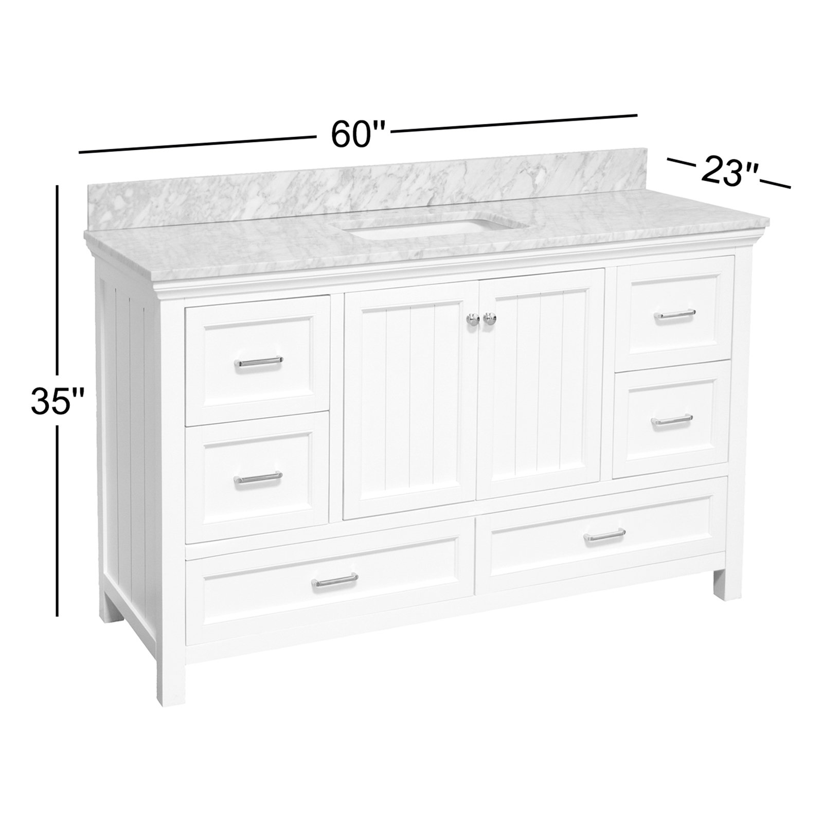 Maven 60" Carrara Marble Single Bathroom Vanity, Royal Blue
