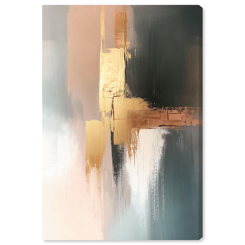 Soft Echoes of Nature Gold Leaf Abstract Canvas Wall Art
