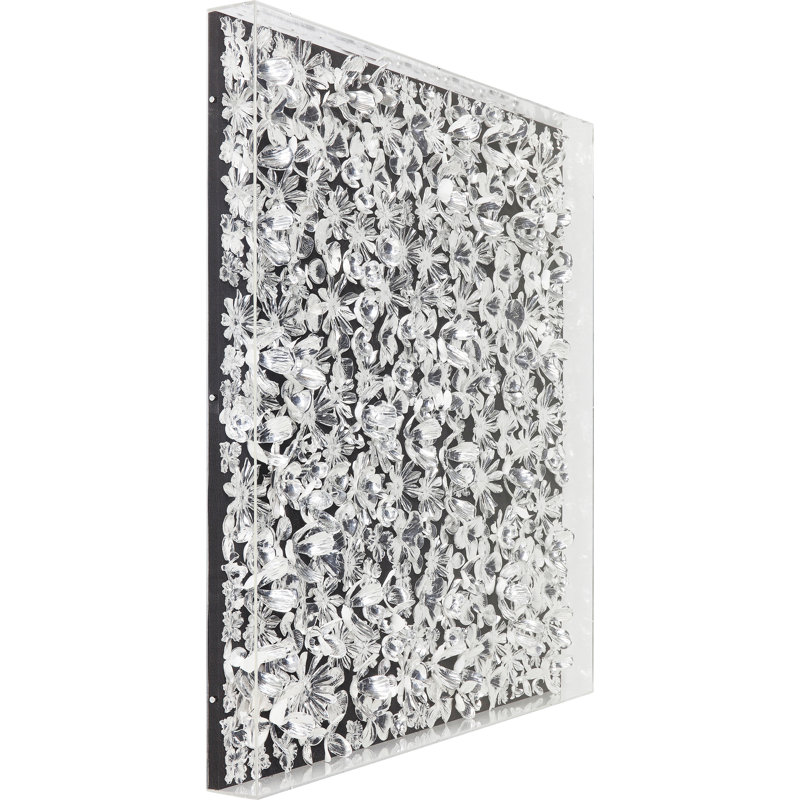 Object Picture Gold Flower, Silver, 100cm H x 100cm W x 8cm D