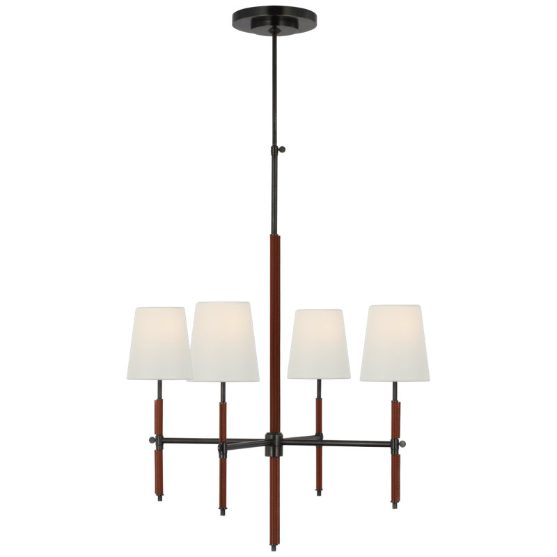 Bryant 4 - Light Chandelier, 33" H x 26" W x 26" D, Bronze/Saddle Leather
