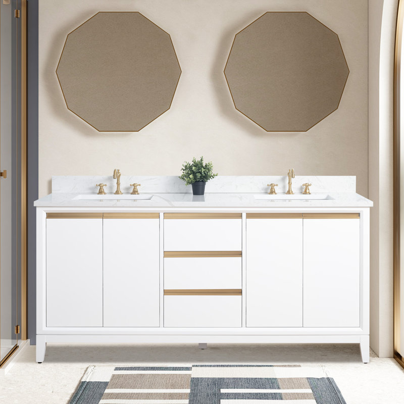 Meuble-lavabo double 60 po avec comptoir, Blanc, Lit double, 72"