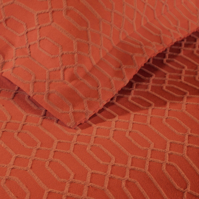 Rust Twin Cotton Geometric Fringe Bedspread Set