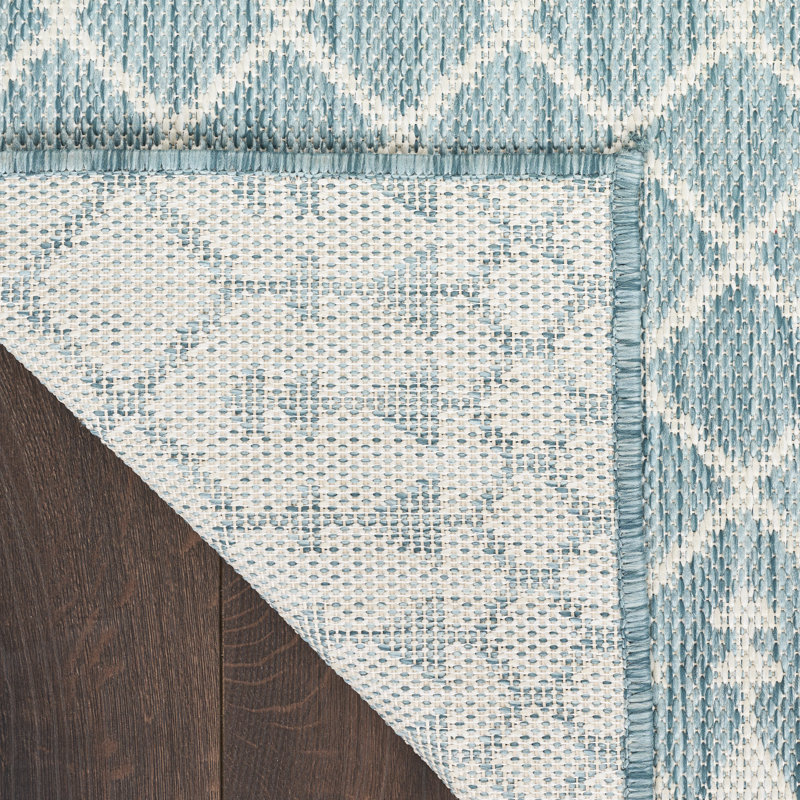 Aqua Moroccan Trellis Flatweave Synthetic 5' x 7' Area Rug
