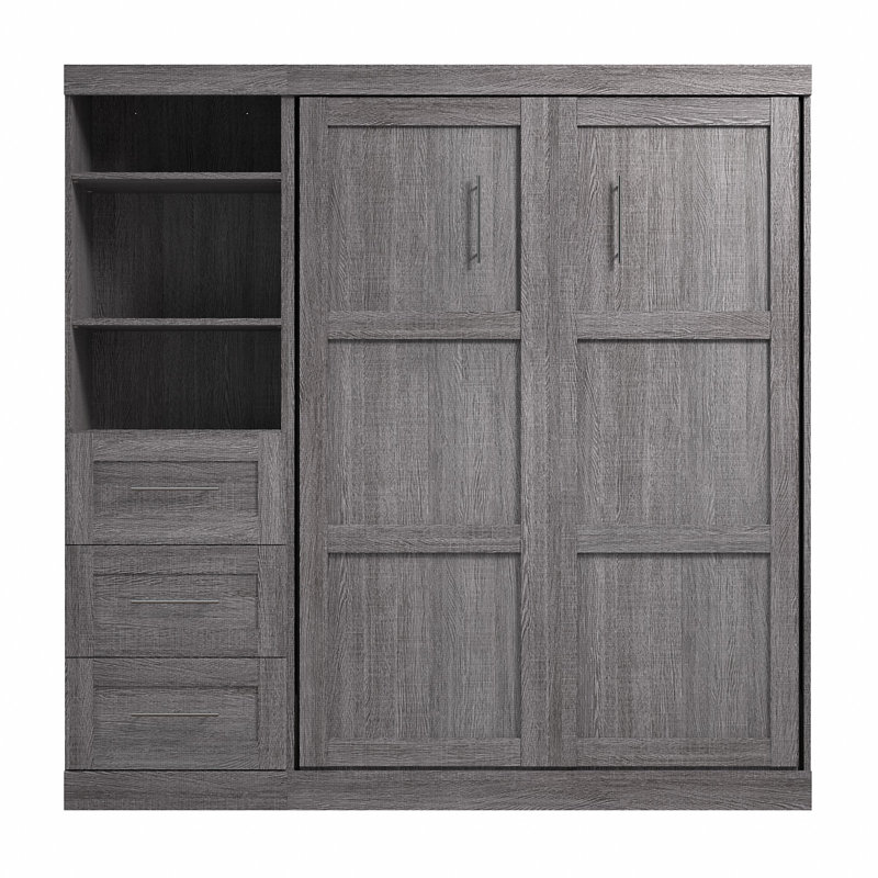 Arlex Murphy Bed with Shelving and Drawers, Full, Bark Gray