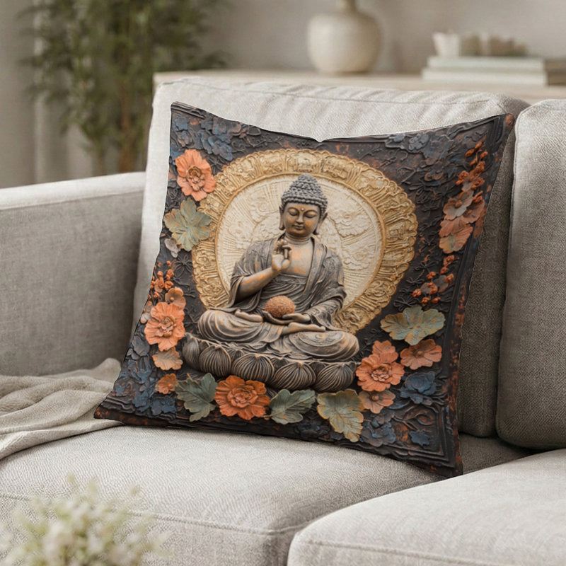 Coussin Buddha Sacred Legacy Of Buddhism, H 20 po x l 20 po