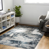 Stuckey Abstract Machine Woven Blue/White Area Rug